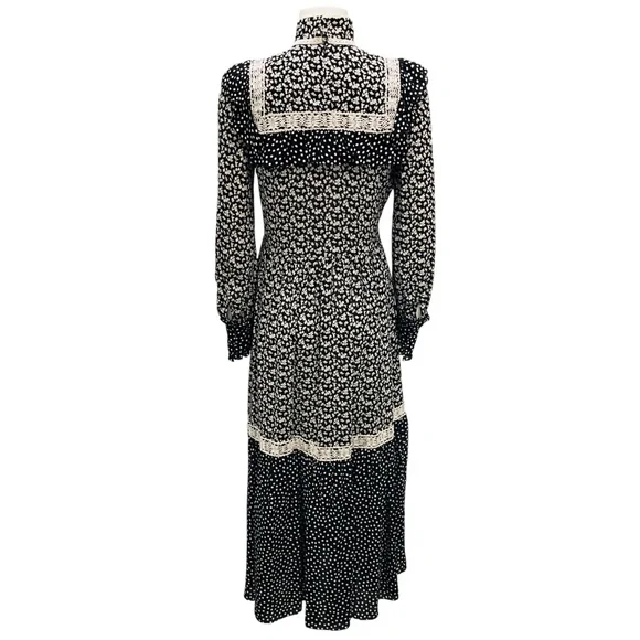 CELINE BLACK / OFF WHITE PRINTED VISCOSE PRAIRIE DRESS